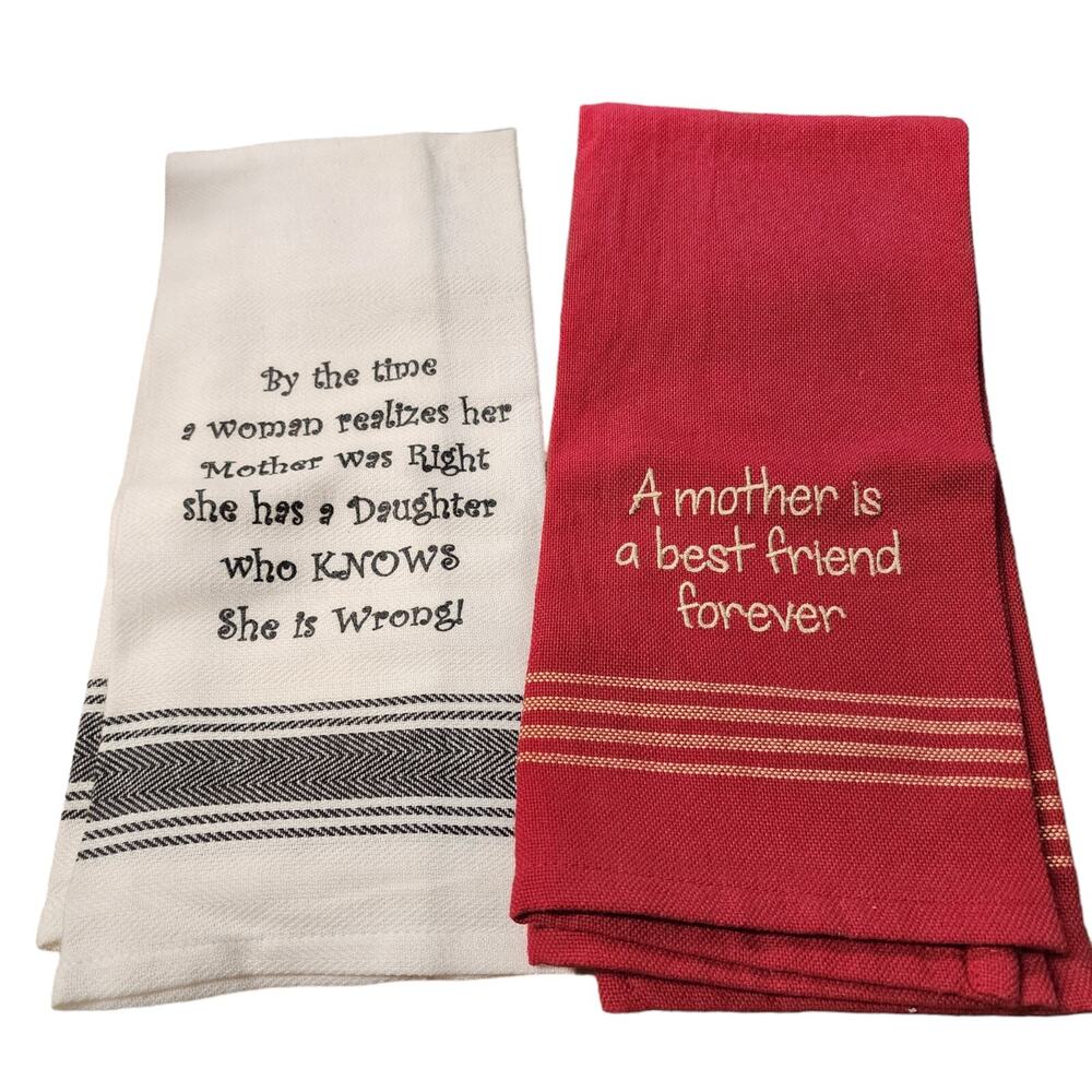 New Set 2 Kitchen Dish Towels 26 x 15 Park Designs 100% Cotton Mom Best Friend